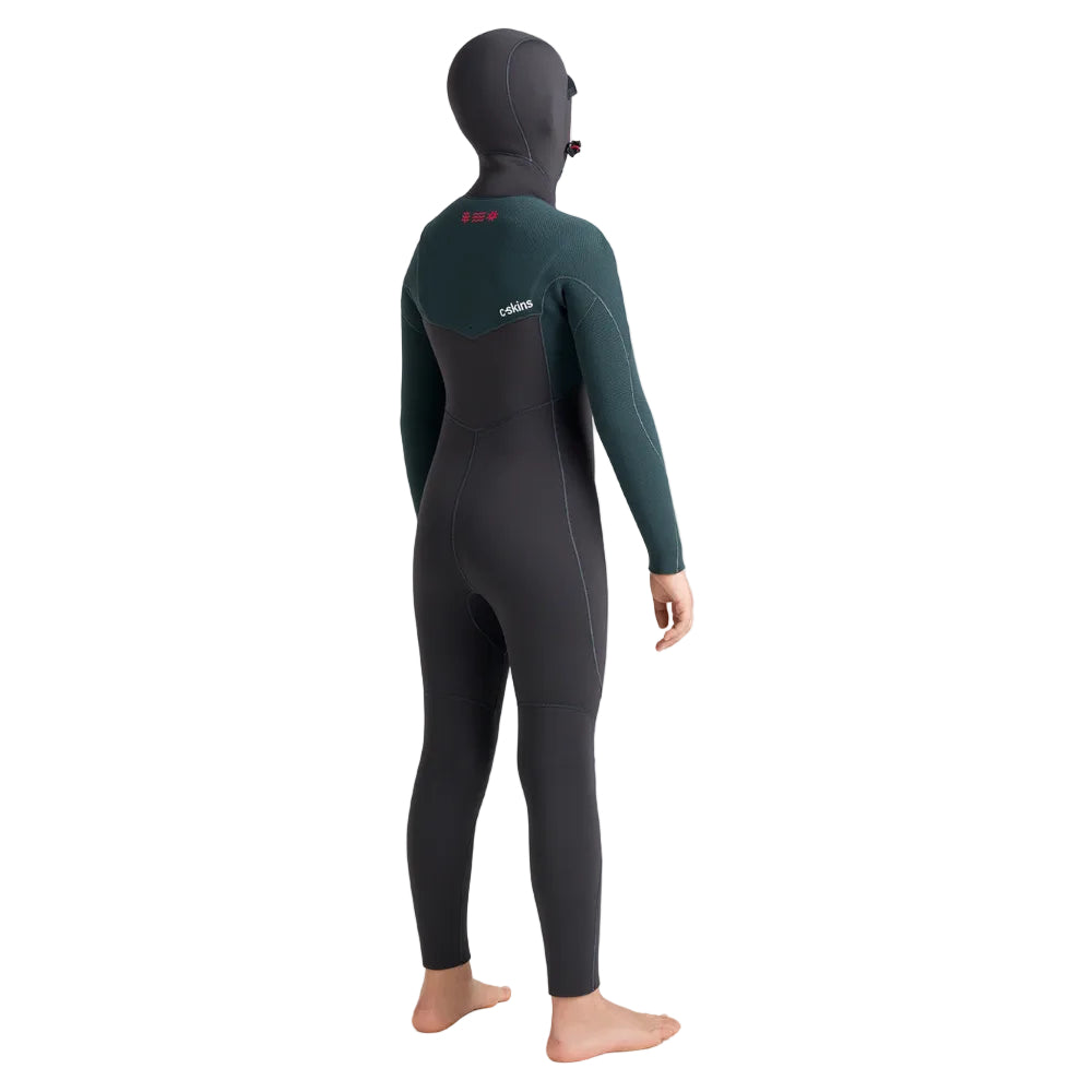 C-Skins NuWave Session 5/4mm Junior GBS Hooded Winter Wetsuit 2026 - Meteor / Forest Green / Red