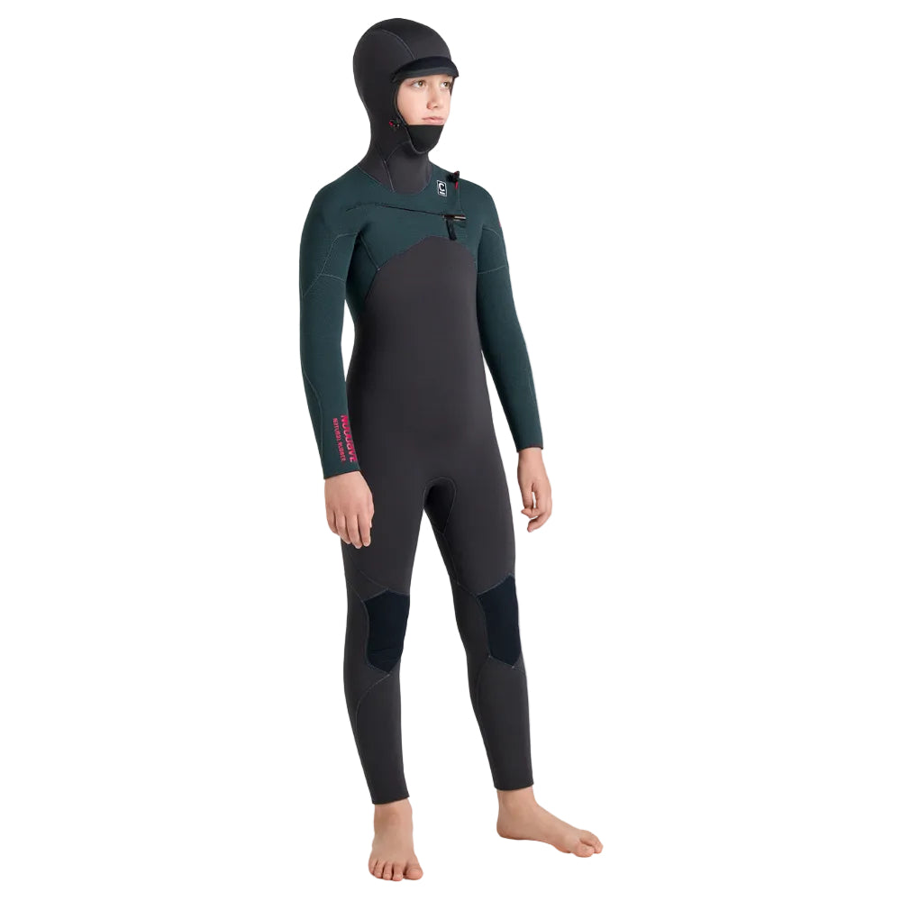 C-Skins NuWave Session 5/4mm Junior GBS Hooded Winter Wetsuit 2026 - Meteor / Forest Green / Red
