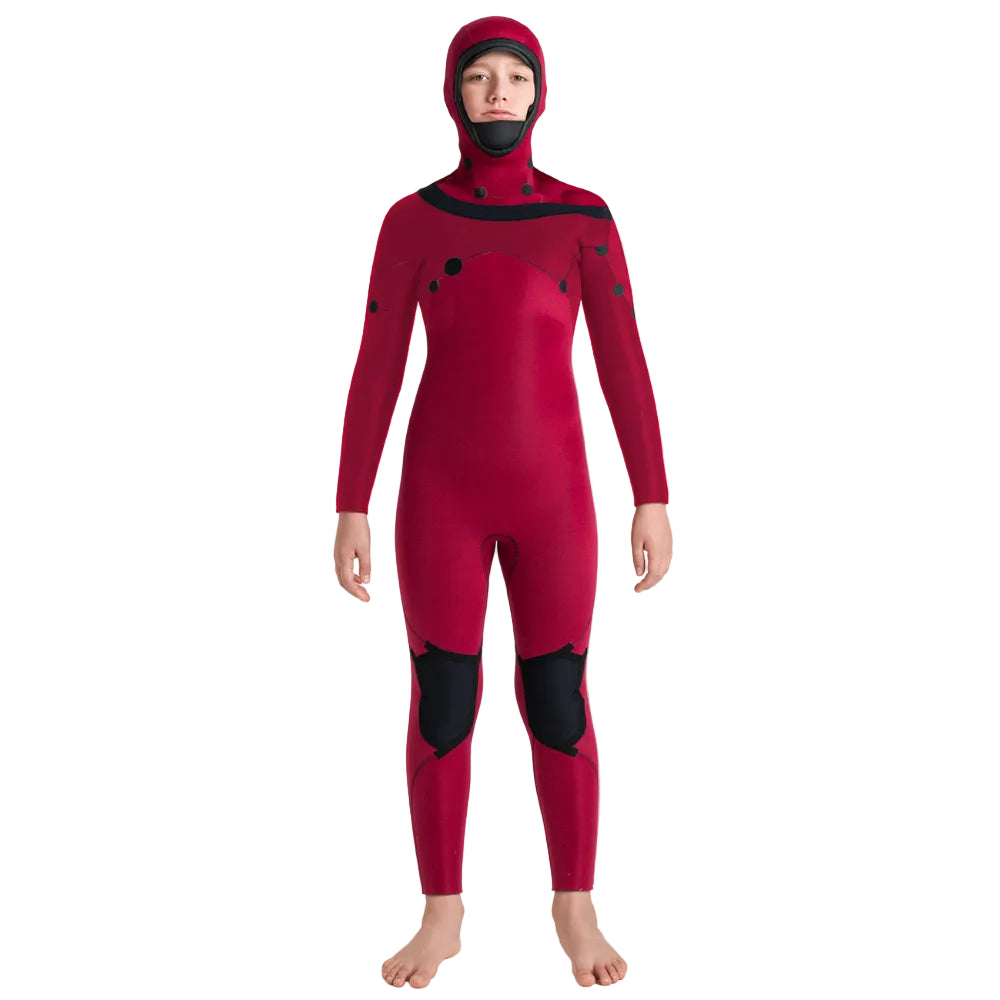 C-Skins NuWave Session 5/4mm Junior GBS Hooded Winter Wetsuit 2026 - Meteor / Forest Green / Red