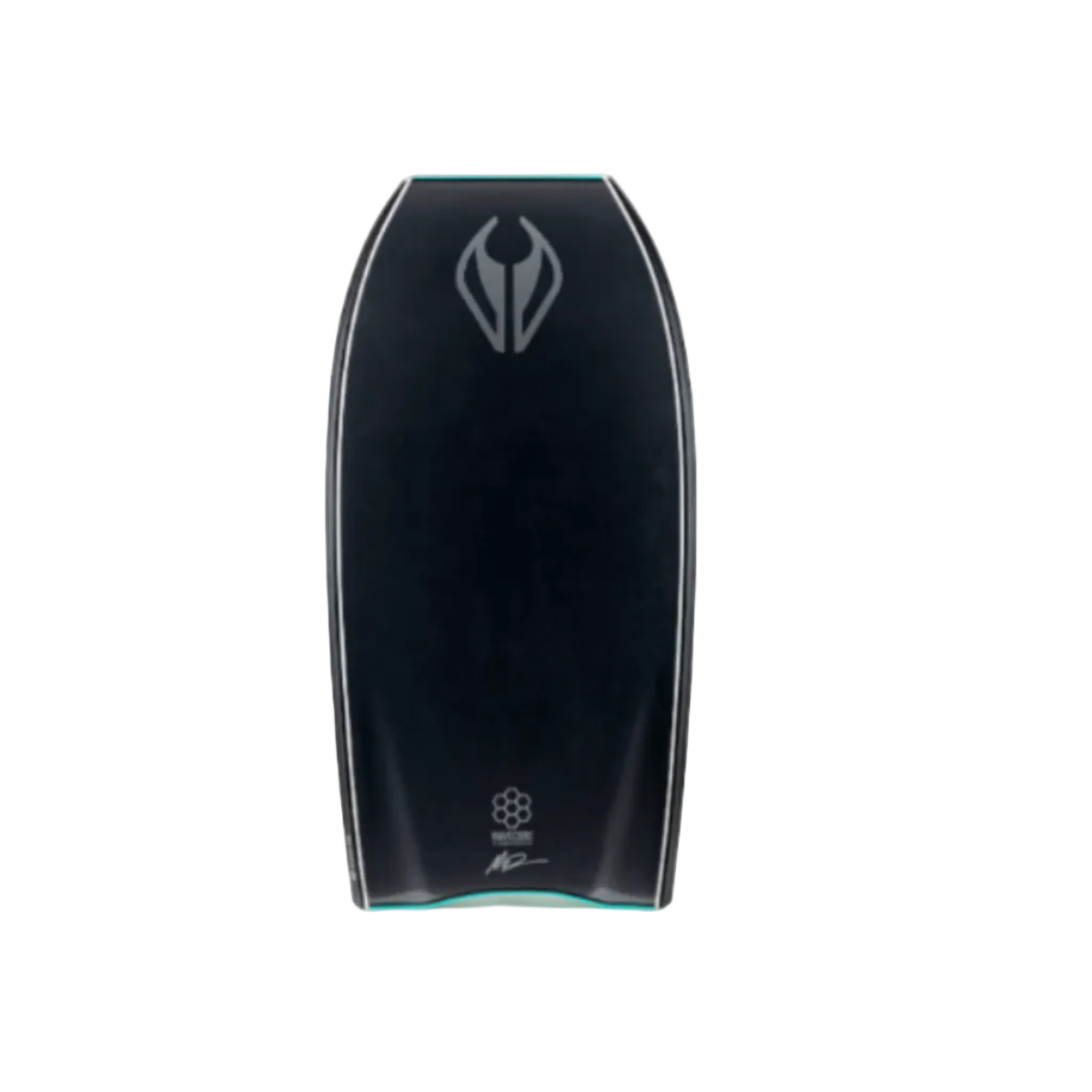 Bodyboard  in black on a white background with a grey logo