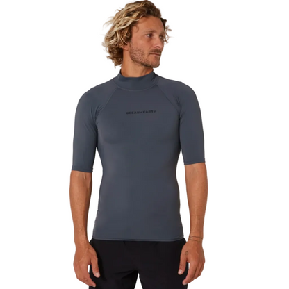 Ocean & Earth Script Men's Short Sleeve Rash Shirt - Charcoal