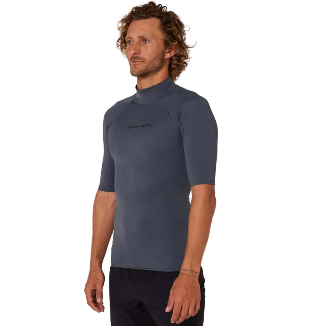Ocean & Earth Script Men's Short Sleeve Rash Shirt - Charcoal