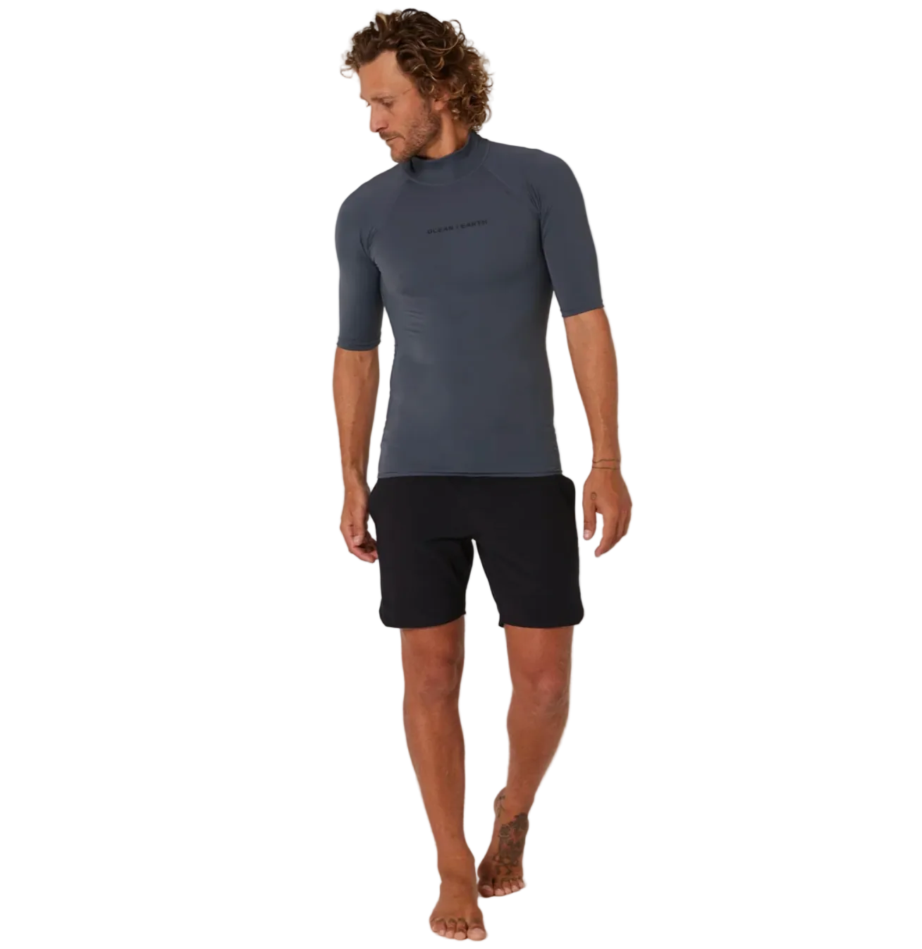 Ocean & Earth Script Men's Short Sleeve Rash Shirt - Charcoal