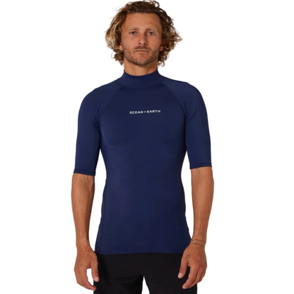 Ocean & Earth Script Men's Short Sleeve Rash Shirt - Midnight Ink