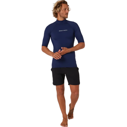 Ocean & Earth Script Men's Short Sleeve Rash Shirt - Midnight Ink