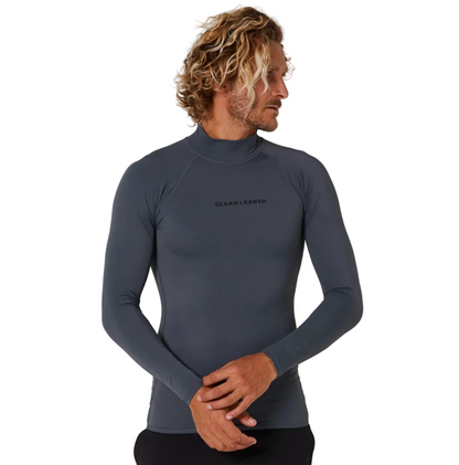 Ocean & Earth  Script Men's Long Sleeve Rash Shirt - Charcoal
