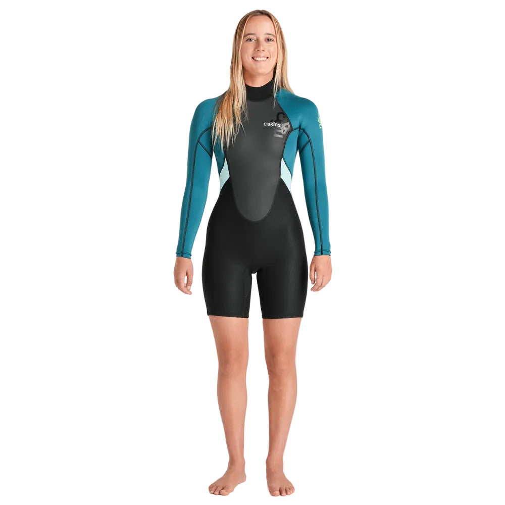 C-Skins Element 3/2mm Womens FL Back Zip Springsuit - Black / Emerald / Ice Blue