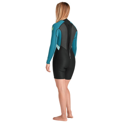 C-Skins Element 3/2mm Womens FL Back Zip Springsuit - Black / Emerald / Ice Blue