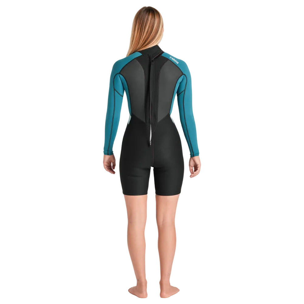C-Skins Element 3/2mm Womens FL Back Zip Springsuit - Black / Emerald / Ice Blue