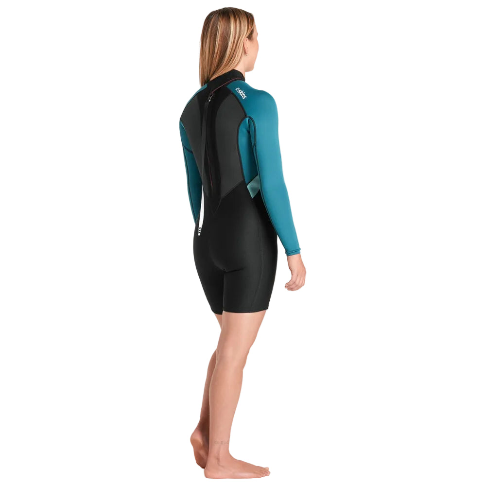 C-Skins Element 3/2mm Womens FL Back Zip Springsuit - Black / Emerald / Ice Blue