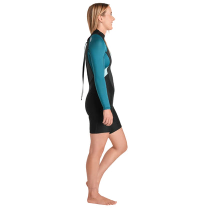 C-Skins Element 3/2mm Womens FL Back Zip Springsuit - Black / Emerald / Ice Blue