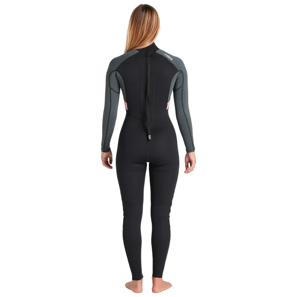 C-Skins NuWave Element 3/2mm Womens FL Back Zip Steamer 2026 - Black/Forest Green/Rose