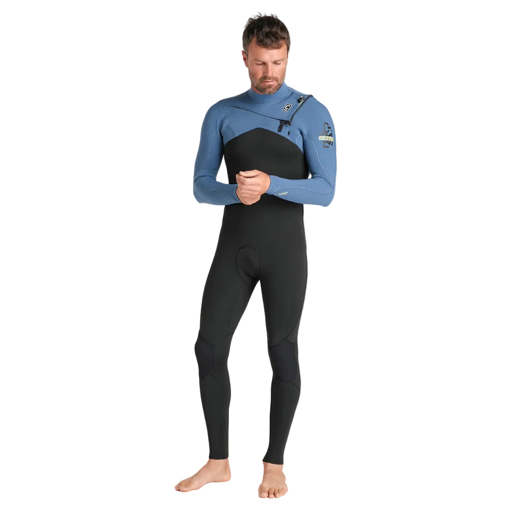 C-Skins NuWave Session 3/2mm Mens GBS Chest Zip Summer Wetsuit 2026 - Black/Steel Blue X /Lime