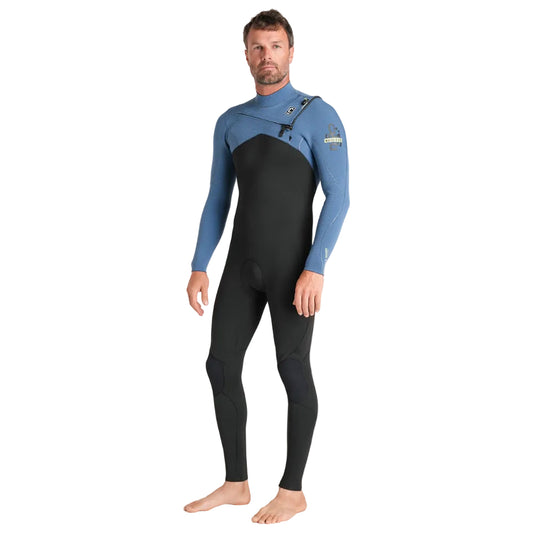 C-Skins NuWave Session 3/2mm Mens GBS Chest Zip Summer Wetsuit 2026 - Black/Steel Blue X /Lime
