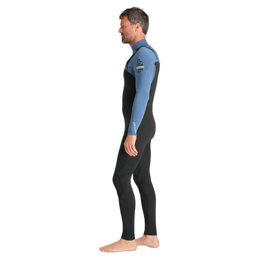 C-Skins NuWave Session 3/2mm Mens GBS Chest Zip Summer Wetsuit 2026 - Black/Steel Blue X /Lime