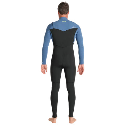 C-Skins NuWave Session 3/2mm Mens GBS Chest Zip Summer Wetsuit 2026 - Black/Steel Blue X /Lime