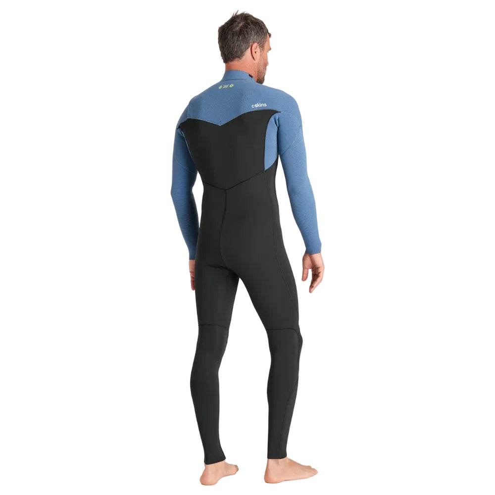 C-Skins NuWave Session 3/2mm Mens GBS Chest Zip Summer Wetsuit 2026 - Black/Steel Blue X /Lime