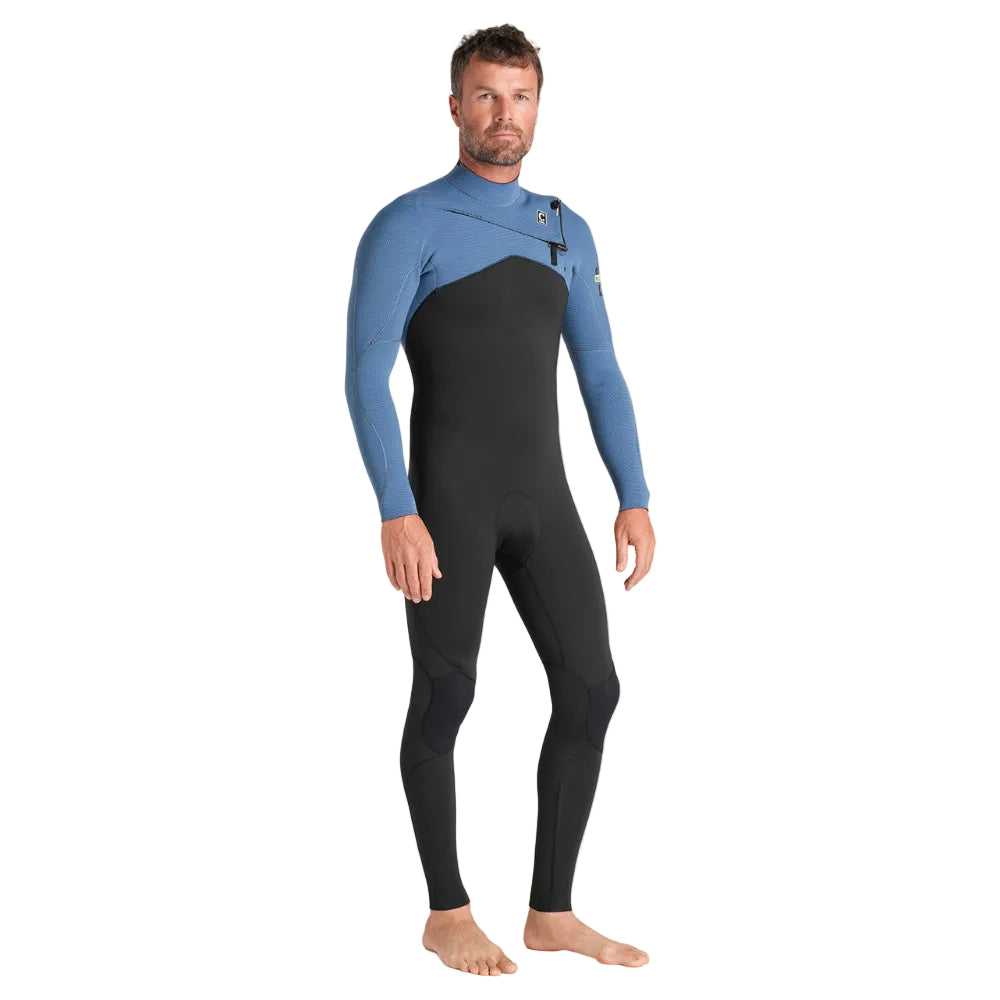 C-Skins NuWave Session 3/2mm Mens GBS Chest Zip Summer Wetsuit 2026 - Black/Steel Blue X /Lime