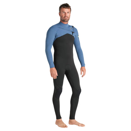 C-Skins NuWave Session 3/2mm Mens GBS Chest Zip Summer Wetsuit 2026 - Black/Steel Blue X /Lime