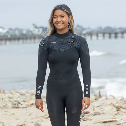 Xcel Comp 4/3mm Chest Zip Womens Wetsuit - Black/Black Palm Print