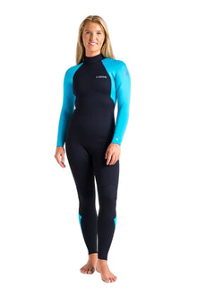 C Skins Womens Surflite GBS Back Zip 3/2mm Wetsuit in Black/Cyan/Azure