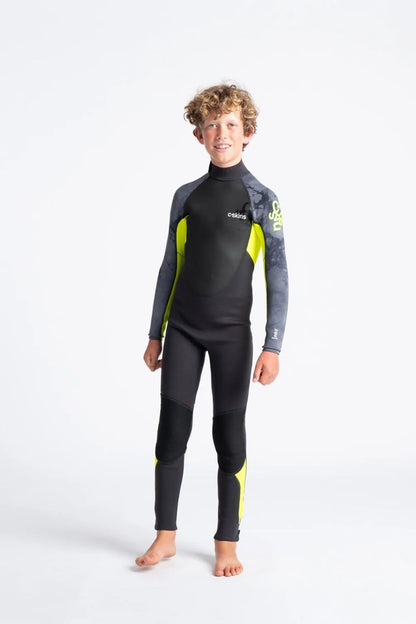 C Skins Elements 3/2mm Junior Back Zip Wetsuit 2026 - Anthracite/ Yellow
