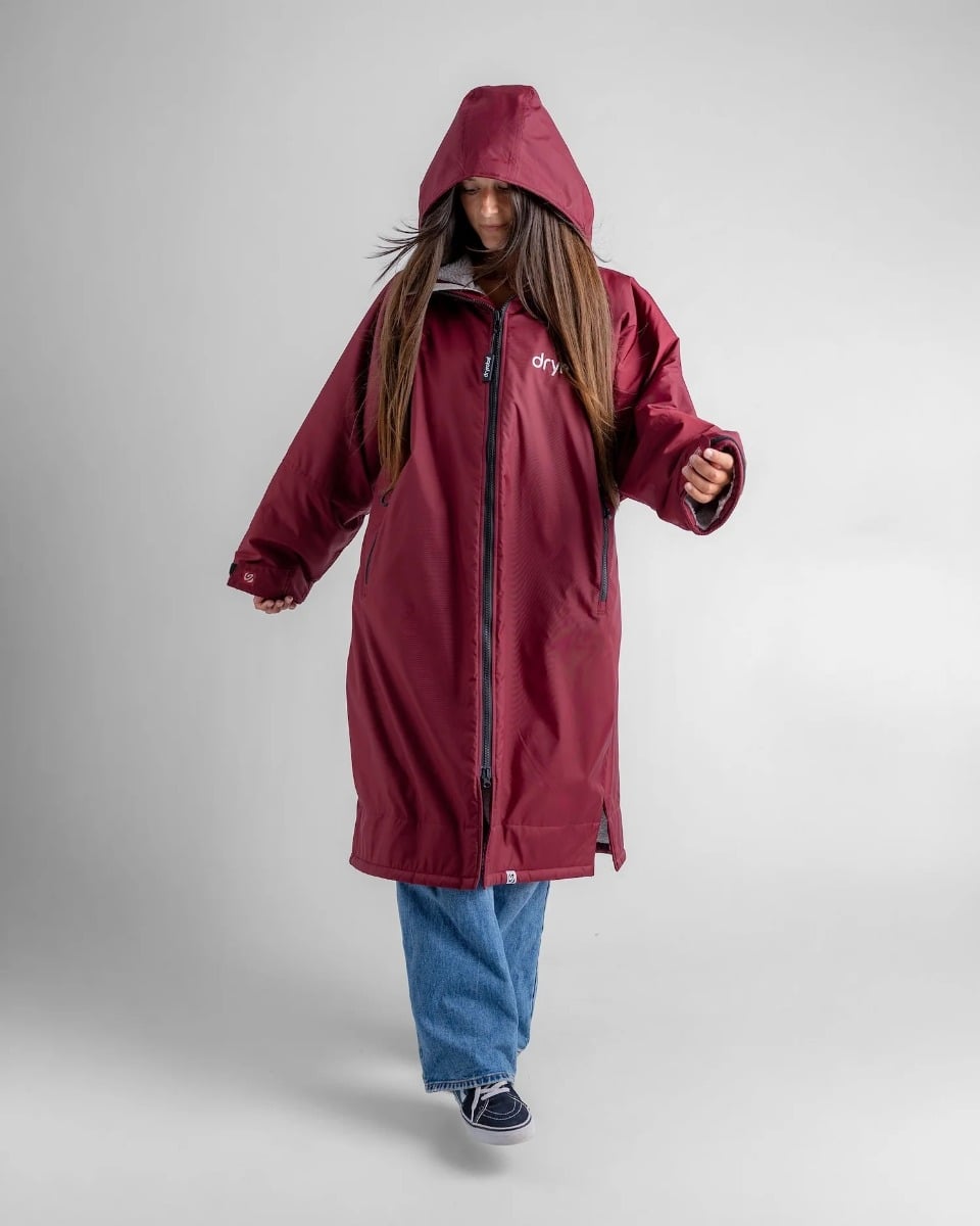 Dryrobe Advance Long Sleeve Changing Robe - Burgundy / Silver Grey