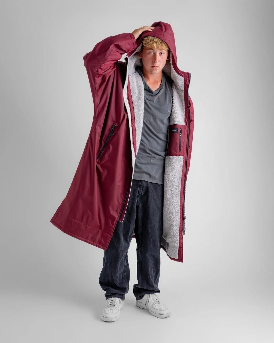 Dryrobe Advance Long Sleeve Changing Robe - Burgundy / Silver Grey