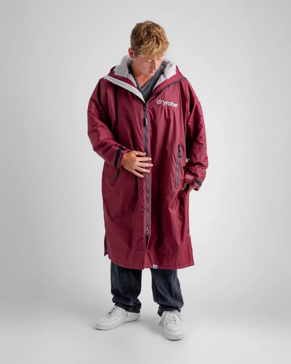 Dryrobe Advance Long Sleeve Changing Robe - Burgundy / Silver Grey