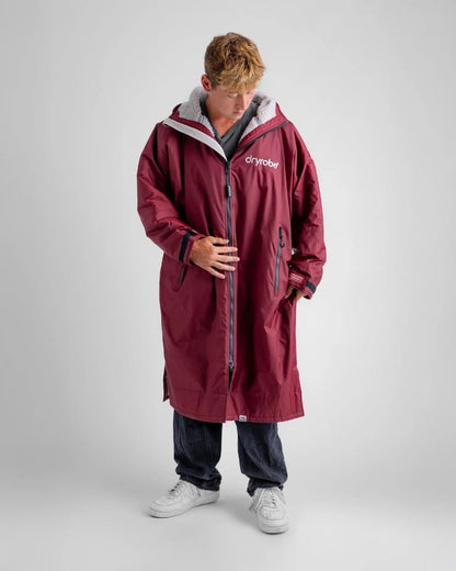 Dryrobe Advance Long Sleeve Changing Robe - Burgundy / Silver Grey