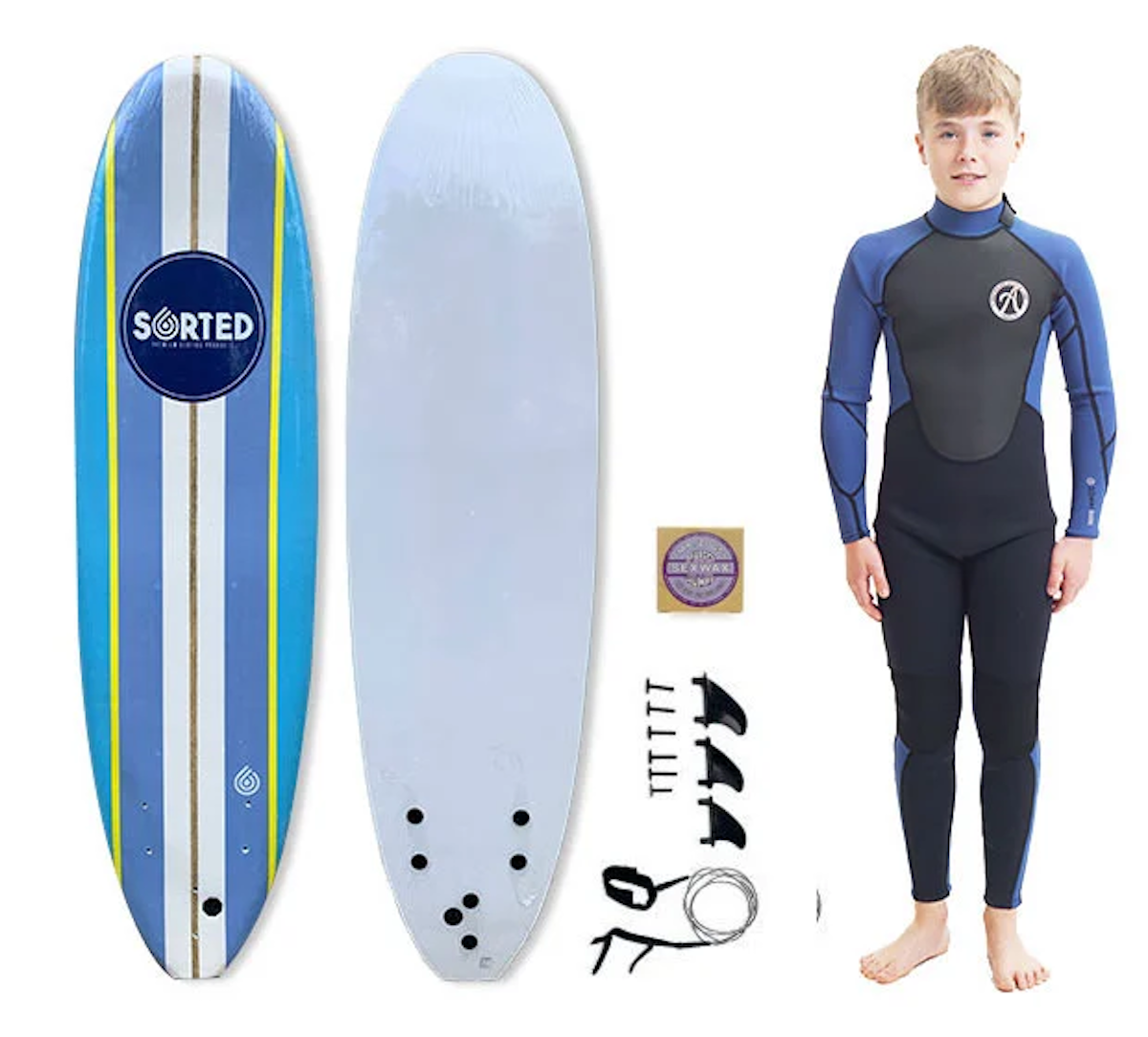 Sorted Premium 6ft2 Foam Surfboard + 3/2mm Summer Wetsuit Package - Boys