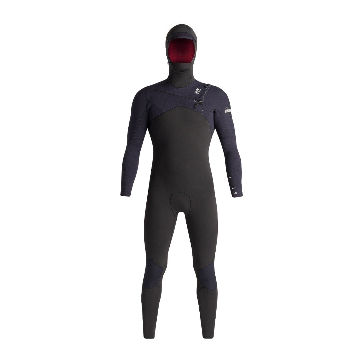 C-Skins NuWave Wired 6/5mm Mens Liquid Skin Hooded Chest Zip Wetsuit - Black/Black X/Rust