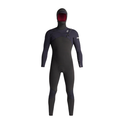 C-Skins NuWave Wired 6/5mm Mens Liquid Skin Hooded Chest Zip Wetsuit - Black/Black X/Rust