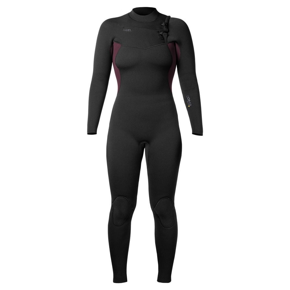 Xcel Comp + 4/3mm Womens Chest Zip Wetsuit - Black/Wine