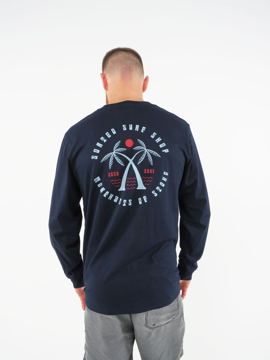 Sorted Surf Shop Crossed Palms Long Sleeve T-Shirt - French Navy