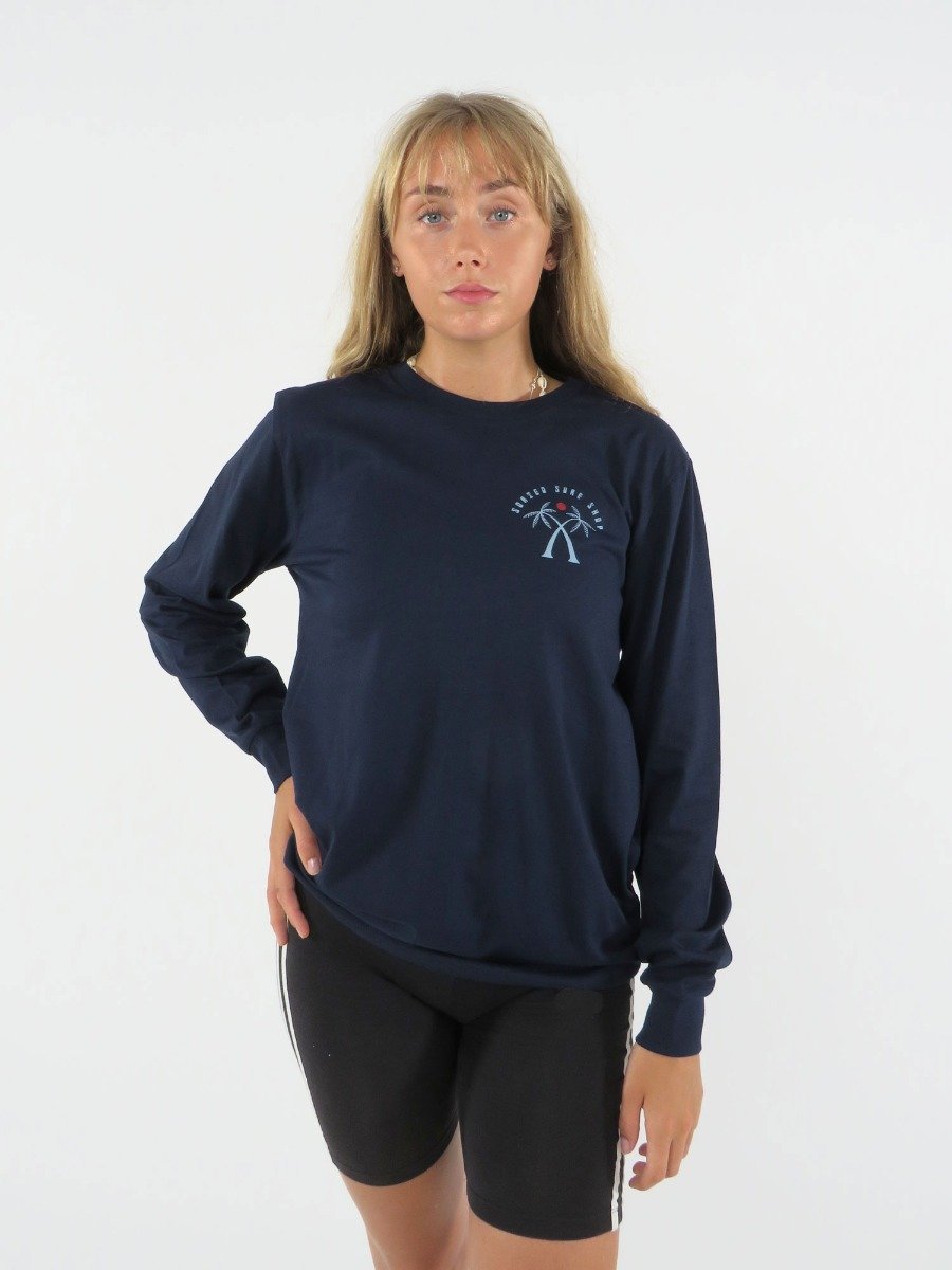 Sorted Surf Shop Crossed Palms Long Sleeve T-Shirt - French Navy