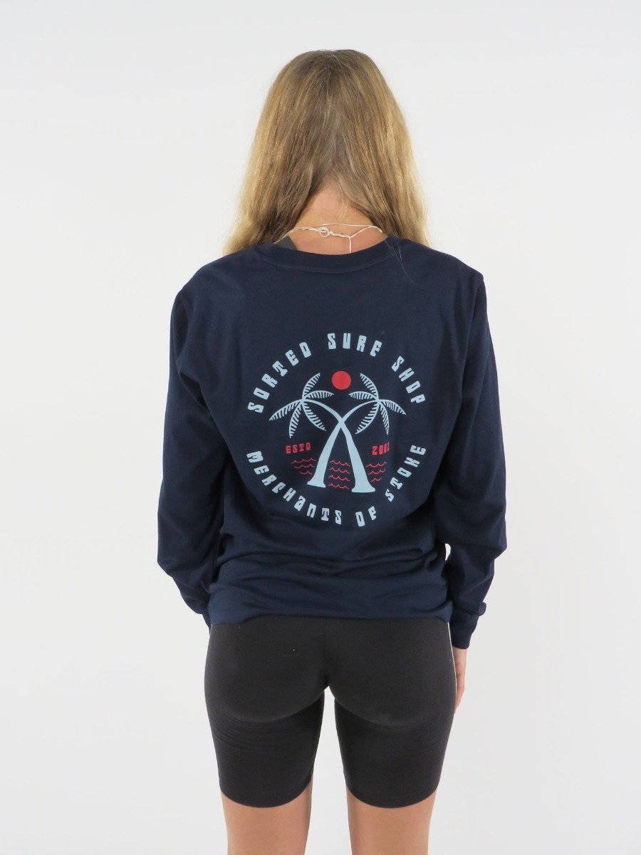 Sorted Surf Shop Crossed Palms Long Sleeve T-Shirt - French Navy