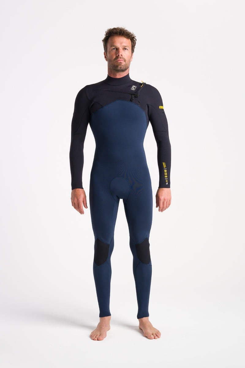 C-Skins NuWave Session 4/3mm Mens GBS Chest Zip Wetsuit in Black / Bluestone X / Saffron