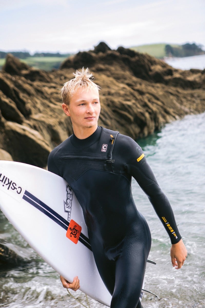 C-Skins NuWave Session 4/3mm Men's GBS Chest Zip Wetsuit 2025 - Black / Bluestone X / Saffron