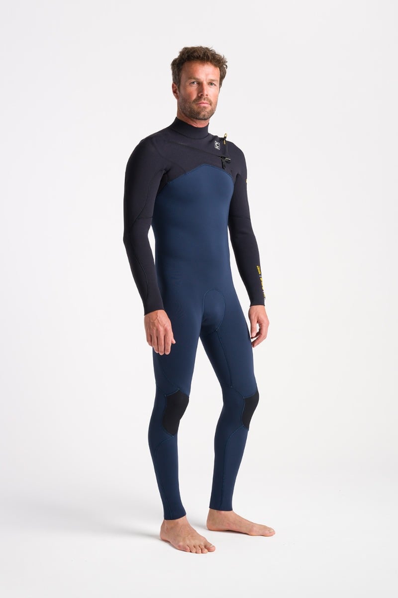 C-Skins NuWave Session 4/3mm Men's GBS Chest Zip Wetsuit 2025 - Black / Bluestone X / Saffron