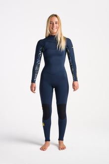 C-Skins NuWave Solace 4/3mm Womens GBS Chest Zip Wetsuit in Bluestone / Bluestone X / Tropical C