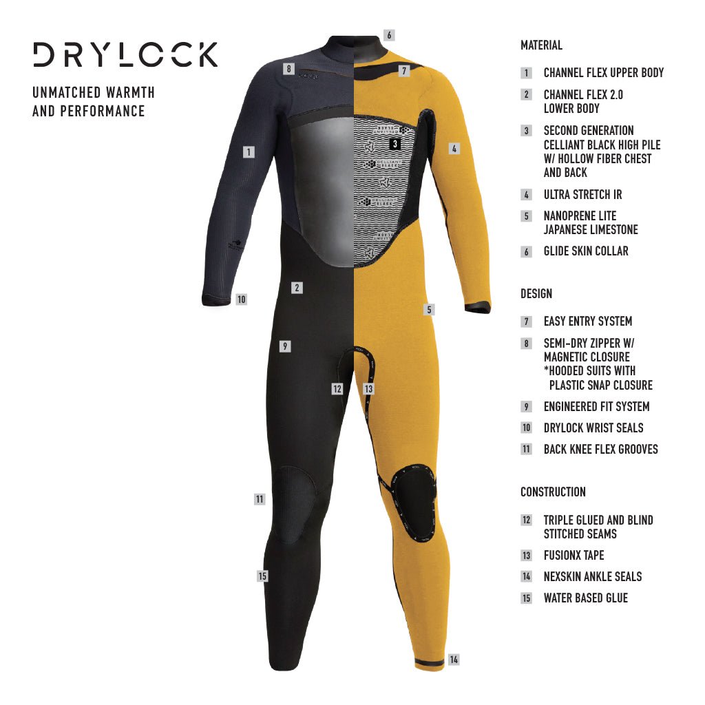 Xcel Drylock 6/5mm Men's Hooded Chest Zip Winter Wetsuit 2025 - Black