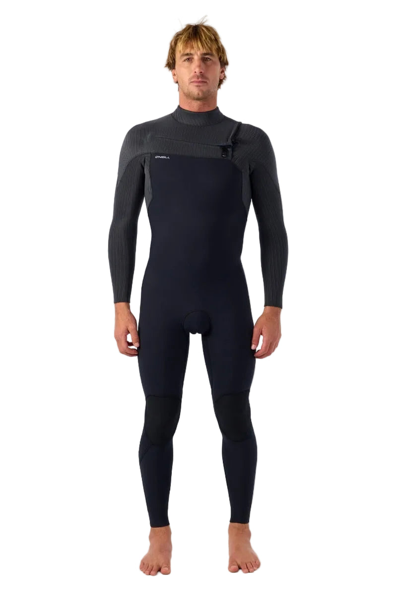O'Neill Hyperfreak 4/3mm+ Chest Zip Wetsuit in Black / Tempered Steel
