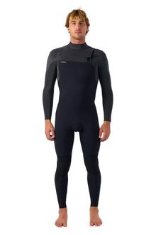 O'Neill Hyperfreak 4/3mm+ Chest Zip Wetsuit in Black / Tempered Steel