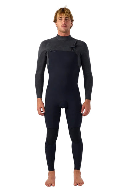 O'Neill Hyperfreak 4/3mm+ Chest Zip Wetsuit in Black / Tempered Steel