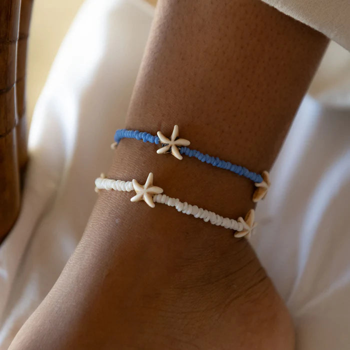 Pineapple Island Starfish Bead Anklet - White