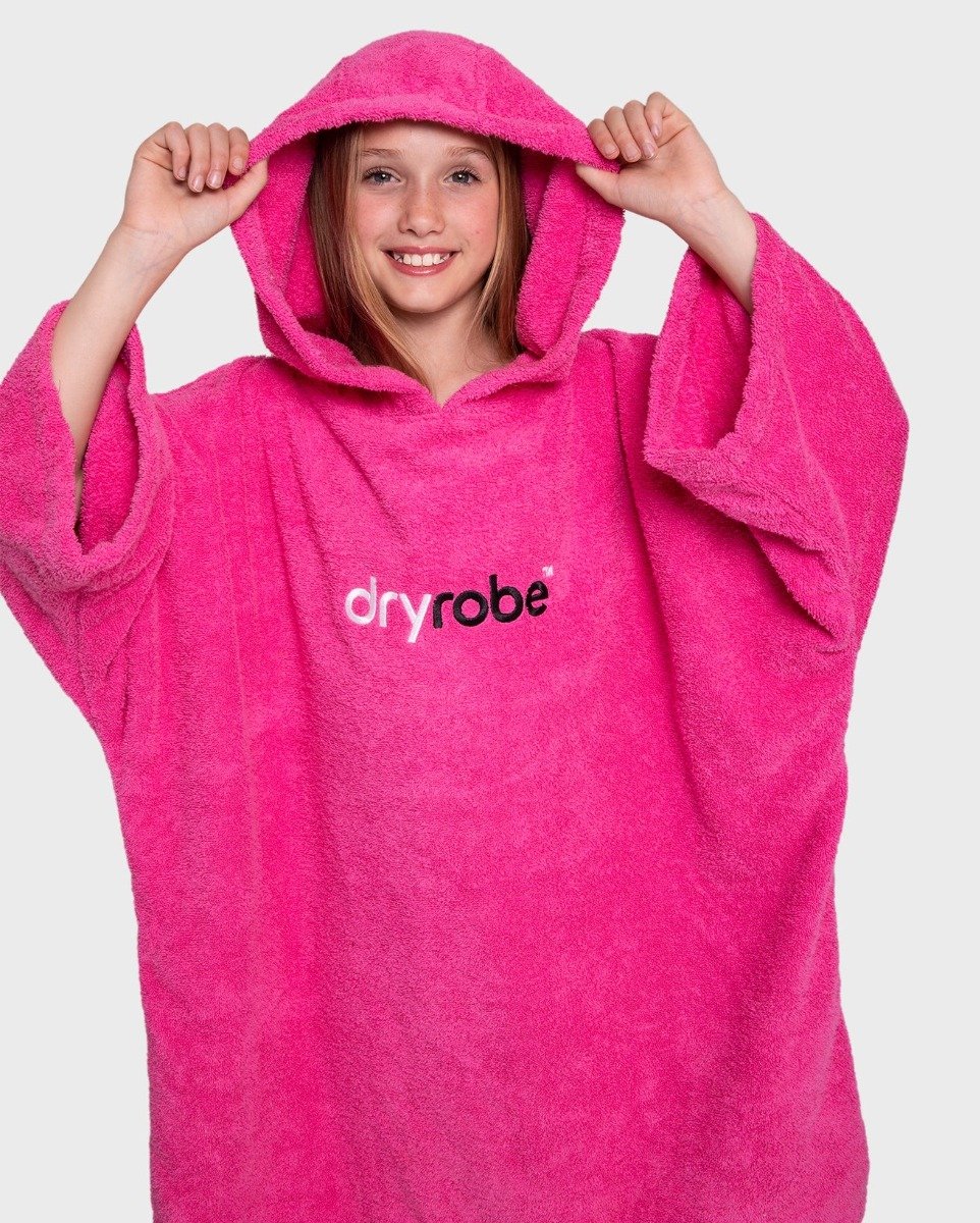 Dryrobe Kids Organic Cotton Short Sleeve Towel Robe - Pink - Age 10-13