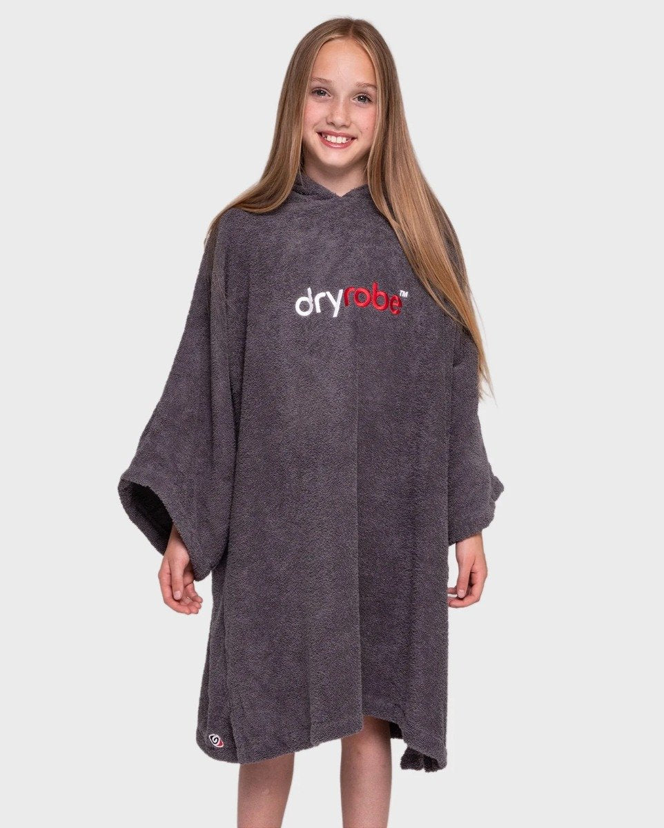DryRobe Kids Organic Cotton Short Sleeve Towel Robe - Slate Grey