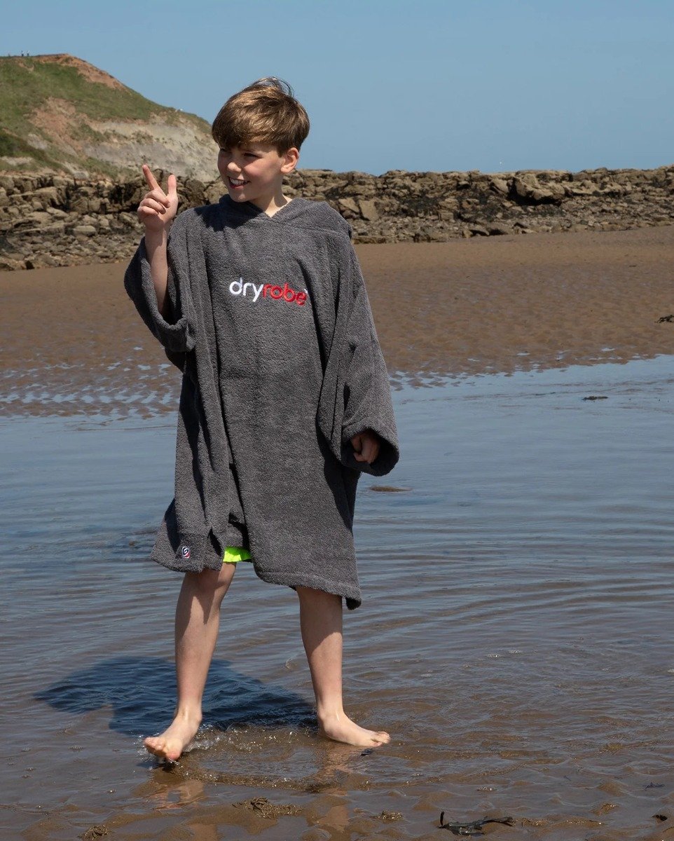 DryRobe Kids Organic Cotton Short Sleeve Towel Robe - Slate Grey