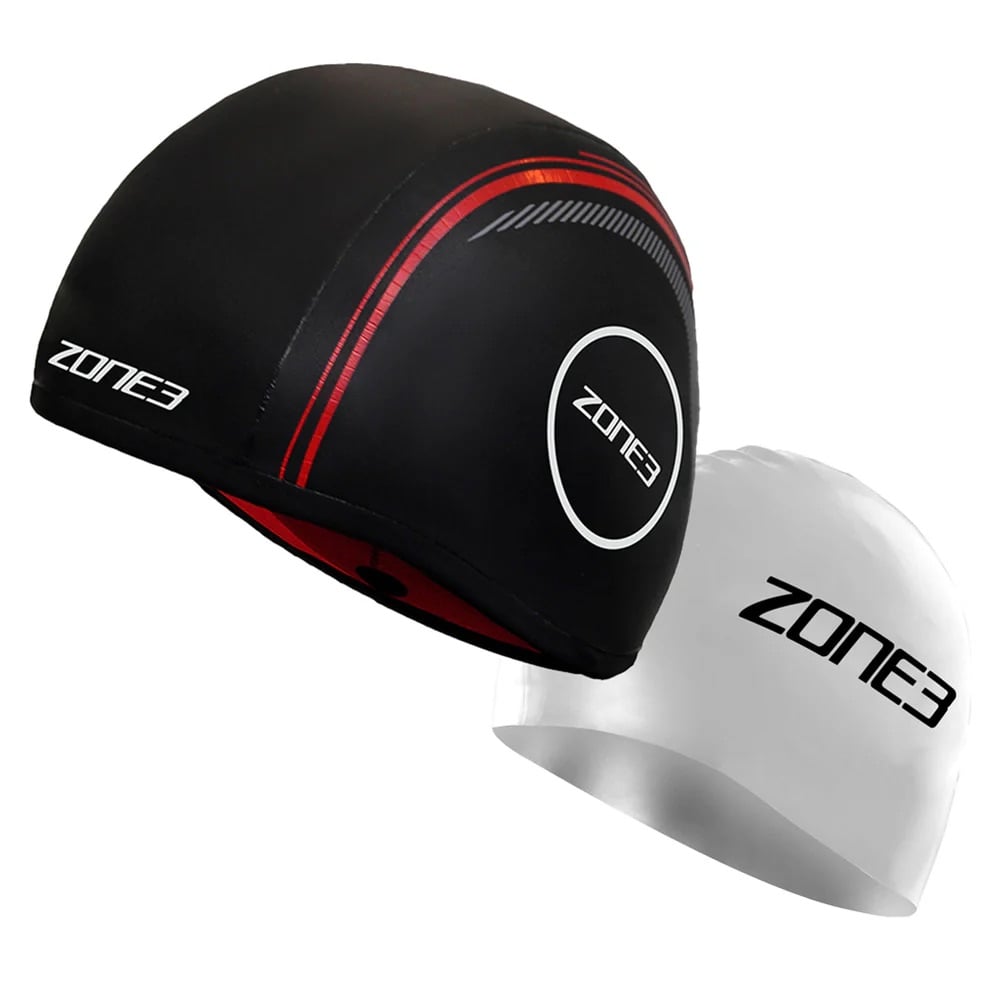Zone3 Neoprene Strapless Swim Cap in Black/Red